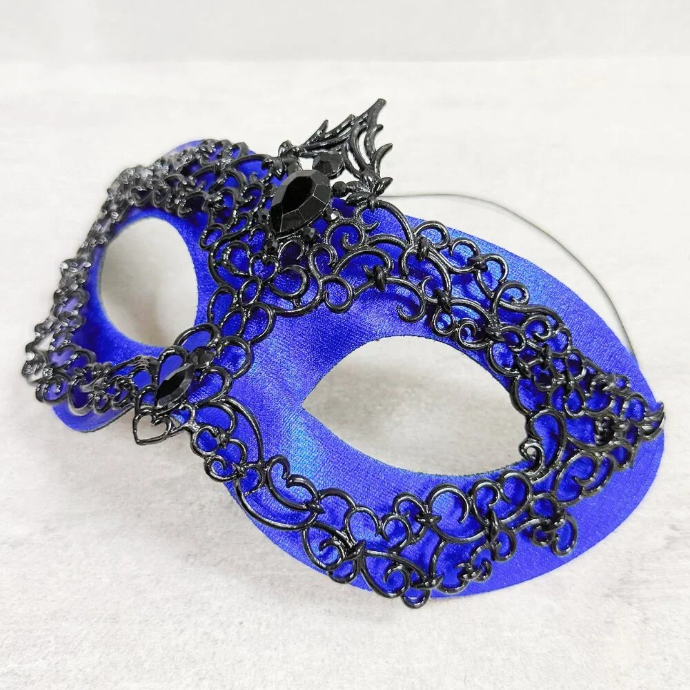 Mens masquerade mask, Black blue mask, Venetian mask, Prom mask, 2 in 1 mask